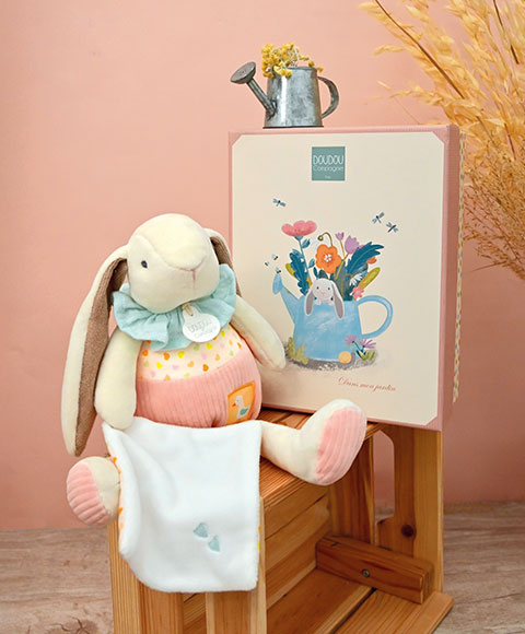 Peluche lapin rose avec son doudou - LAPIN CIBOULETTE - 28 cm